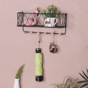 Wisząca półka z wieszakami, styl LOFT– czarna 35,5cm