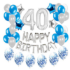 Zestaw balonów na 40-ste urodziny - srebrno - niebieski 45 szt.