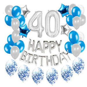 Zestaw balonów na 40-ste urodziny - srebrno - niebieski 45 szt.