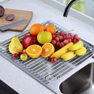 Zwijany ociekacz do naczyń i warzyw/ Suszarka do naczyń/ Zwijana mata — szara